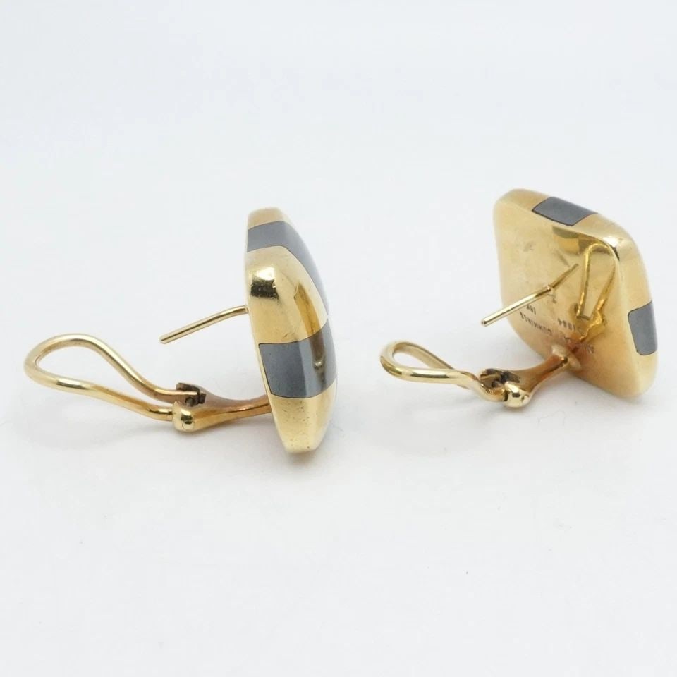 ANGELA CUMMINGS 18K YELLOW GOLD CHECKERBOARD OMEGA BACK STUD EARRINGS 3/4" (1 of 2)