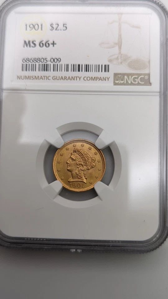 1901 $2.5 GOLD LIBERTY HEAD QUARTER EAGLE COIN NGC MS66+ (1 of 2)