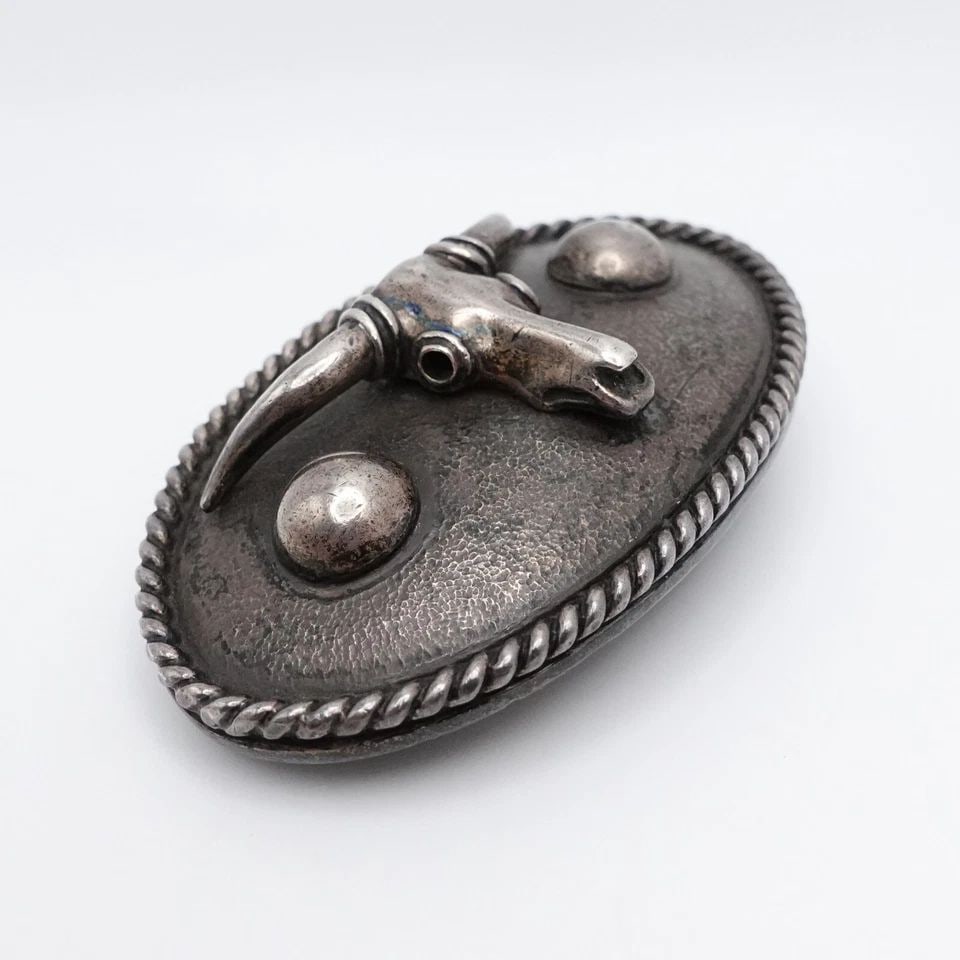 KIESELSTEIN-CORD STERLING SILVER RODEO LONGHORN STEER BELT BUCKLE (1 of 1)