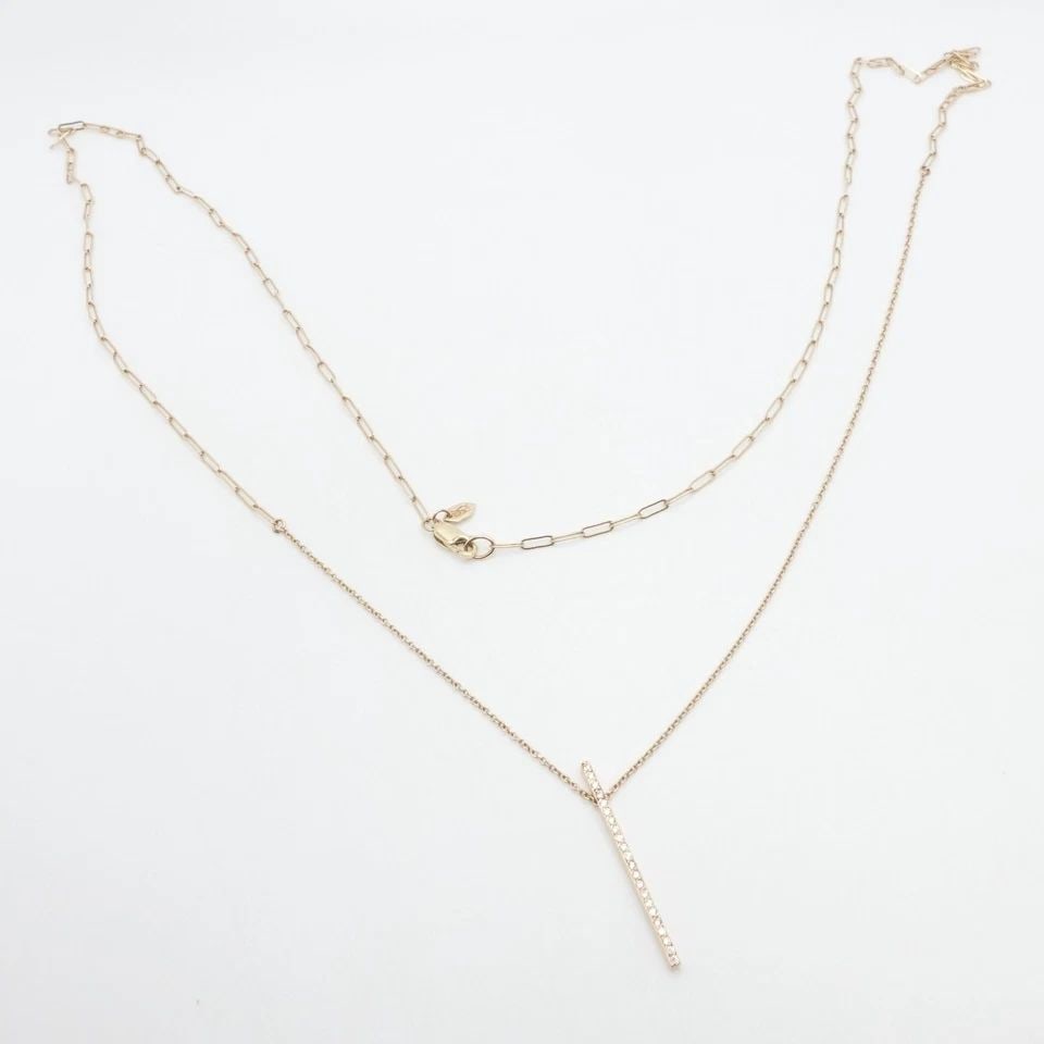 SELIN KENT 14K YELLOW GOLD DIAMOND BAR DAINTY CHAIN MINIMALIST NECKLACE 28.5" (1 of 2)
