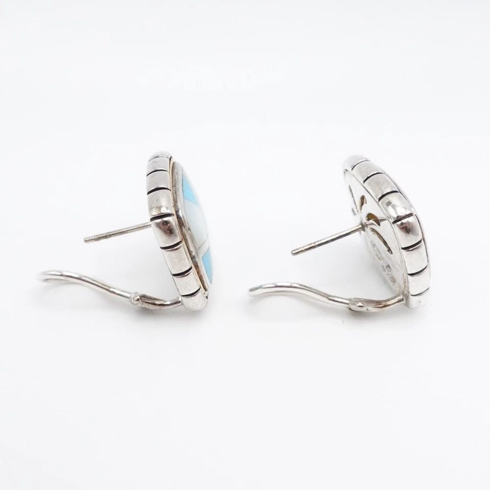 ERIC GROSSBARDT 18K GOLD STERLING SILVER MOTHER OF PEARL TURQUOISE EARRINGS (1 of 1)