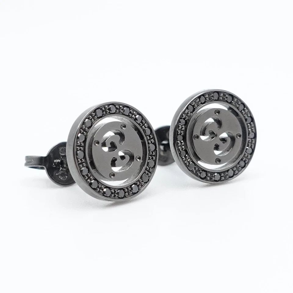 GUCCI ICON TWIRL STUD EARRINGS 18K GOLD WITH BLACK DIAMONDS - BOX & POUCH: GUCCI ICON TWIRL STUD EARRINGS 18K GOLD WITH BLACK DIAMONDS - BOX & POUCH Gucci Icon Twirl Stud Earrings 18K Gold with Black Diamonds Box, Pouch & Paperwork Included Size - 10.10mm Excellent Condition