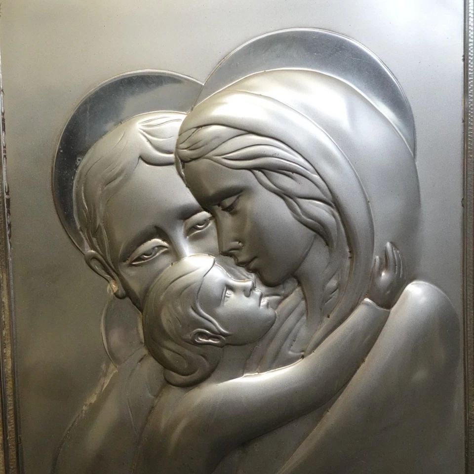 ITALY OTTAVIANI STERLING SILVER RELIEF RELIGIOUS HOLY FAMILY FRAME 10.25 X 13" (1 of 2)