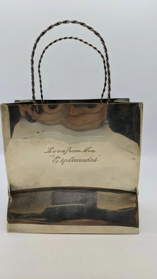 CARTIER STERLING SILVER HAND MADE SHOPPING BAG - 6.19 OZT ETCHED (1 of 1)