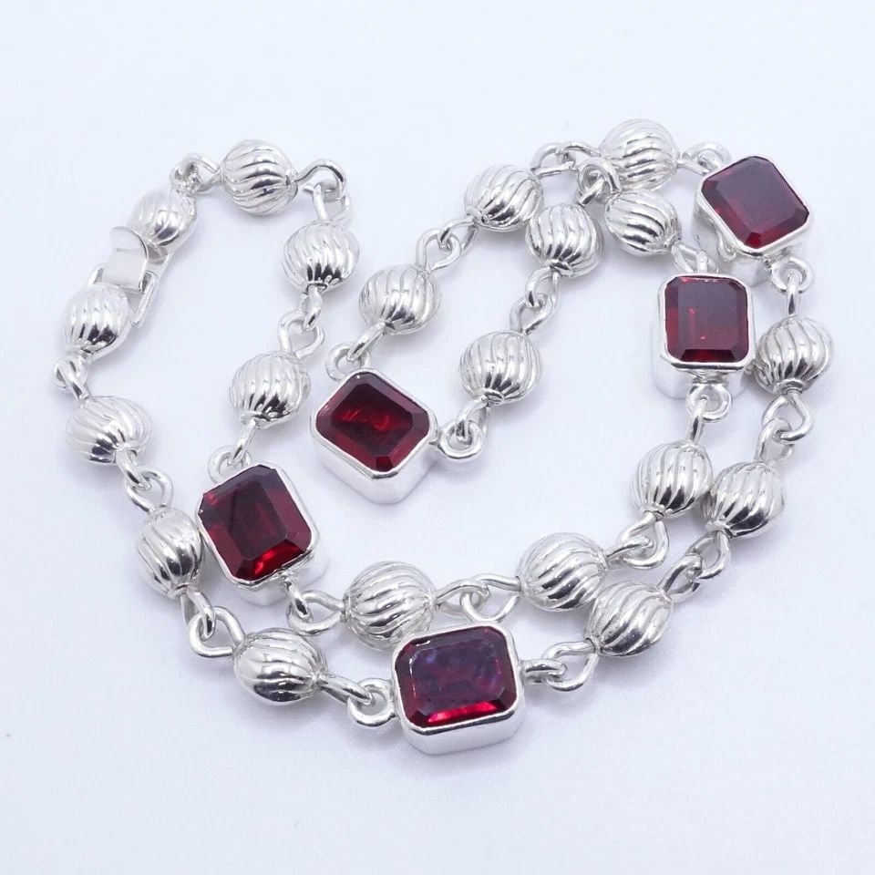BRENDA SCHOENFELD STERLING SILVER MEXICO RED GLASS STONE STATION NECKLACE 18.5" (1 of 1)