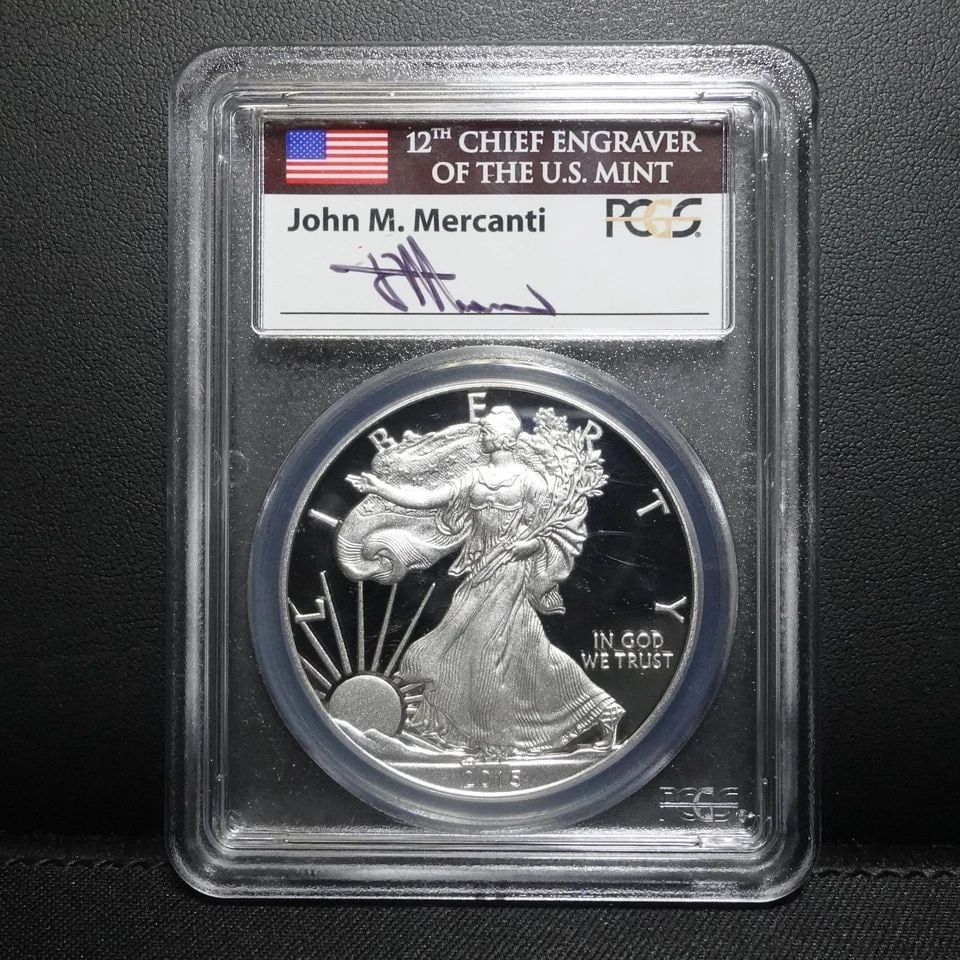 2015 W EAGLE 1 OZ SILVER DOLLAR FDI WASHINGTON DC PCGS PR70 DCAM MERCANTI SIGNED (1 of 2)