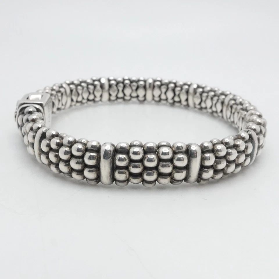 LAGOS SIGNATURE CAVIAR STERLING SILVER BEADED MEDIUM BRACELET WITH POUCH (1 of 1)