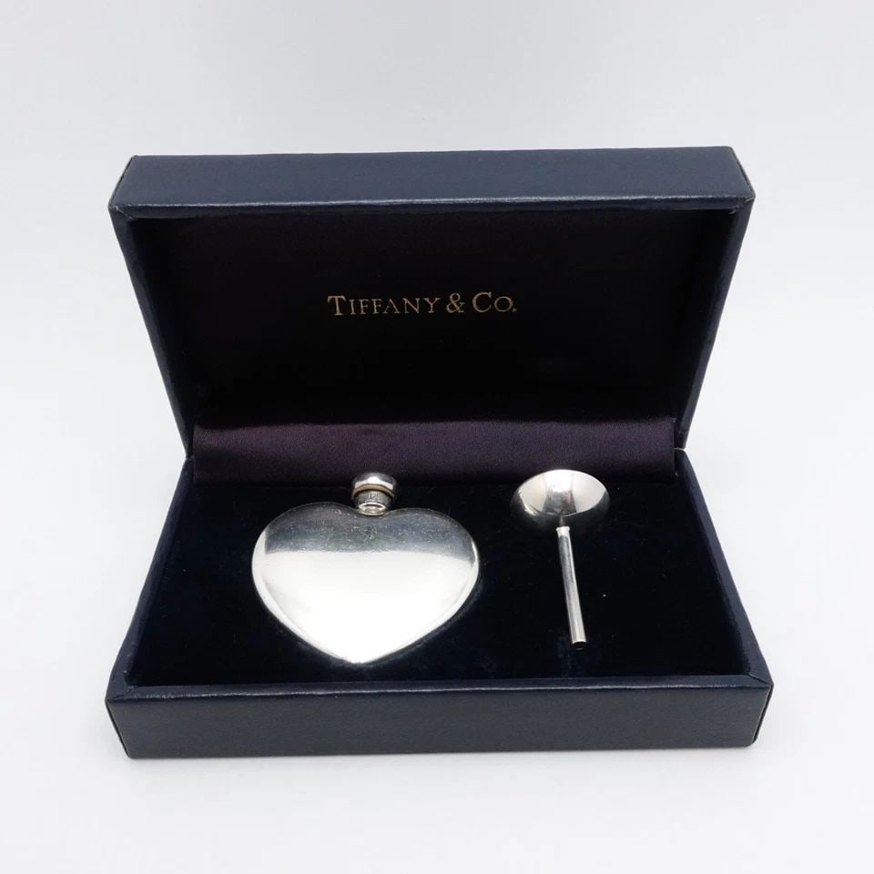TIFFANY & CO. STERLING SILVER HEART SHAPED PERFUME BOTTLE FUNNEL SET - BOX #Q1 (1 of 1)