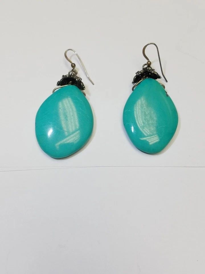 NATIVE AMERICAN STERLING SILVER TURQUOISE DANGLE EARRINGS (1 of 1)
