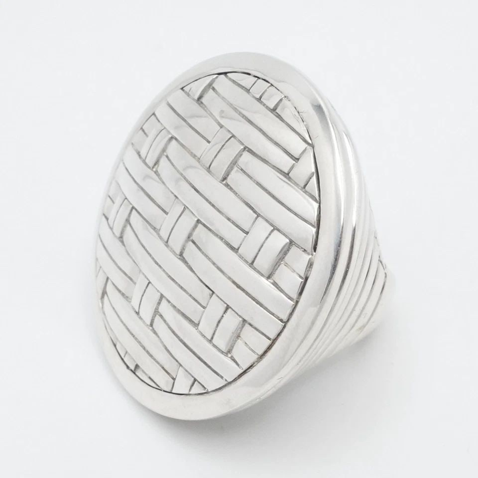 JOHN HARDY STERLING SILVER BASKET WEAVE BEDEG BOLD STATEMENT RING SIZE 7.5: JOHN HARDY STERLING SILVER BASKET WEAVE BEDEG BOLD STATEMENT RING SIZE 7.5 John Hardy Sterling Silver Basket Weave Bedeg Statement Bold Ring Size - 7.5 Band Width - 4.5mm Diameter - 33mm Height (Head 