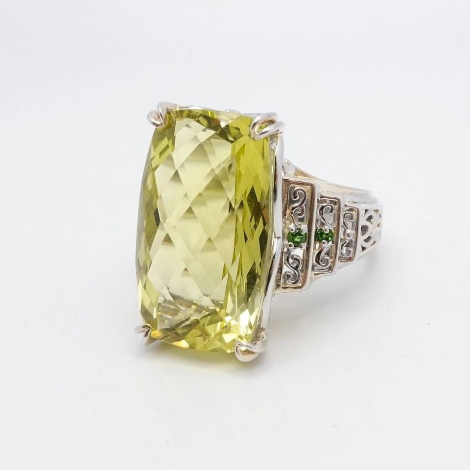 GEMS EN VOUGE STERLING SILVER OURO VERDE QUARTZ COCKTAIL RING - SIZE 12.25: GEMS EN VOUGE STERLING SILVER OURO VERDE QUARTZ COCKTAIL RING - SIZE 12.25 Michael Valitutti Gems En Vouge 18K Yellow Gold Plated Sterling Silver Yellow Green Ouro Verde Quartz Cocktail Ring Size - 12