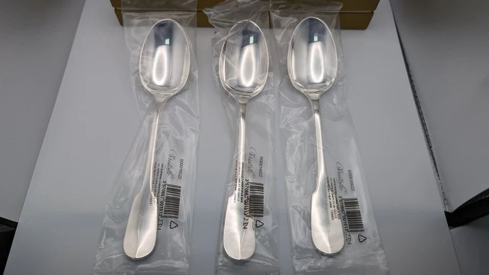 CHRISTOFLE FRANCE CLUNY SILVER PLATED SOUP SPOON SET OF 3 - NEW WITH BOX: CHRISTOFLE FRANCE CLUNY SILVER PLATED SOUP SPOON SET OF 3 - NEW WITH BOX Christofle CLUNY Silver Plated Soup Spoon Set of 3 Brand New Retail Per - $100 + Tax