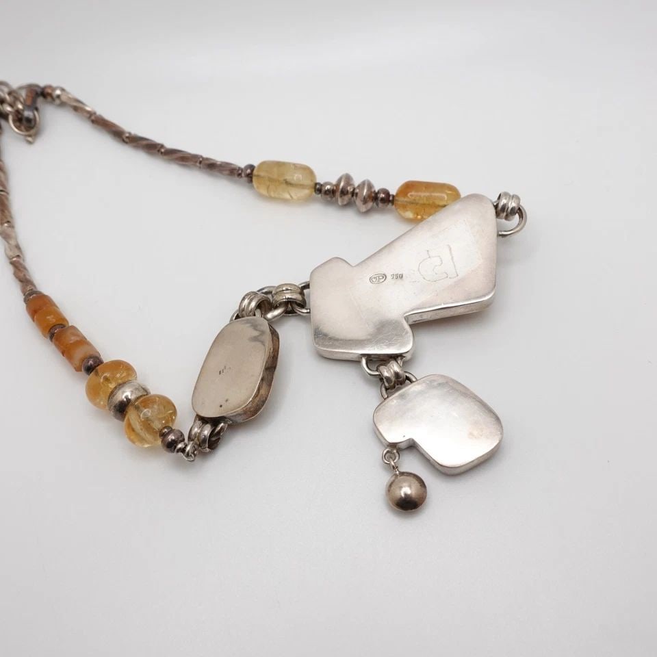 OP SILVER 950 CITRINE GEMSTONE PENDANT CHUNKY CHAIN NECKLACE - 18" (1 of 2)