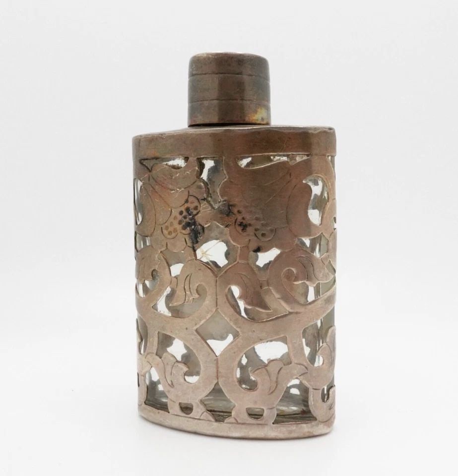 TAXCO MEXICO STERLING SILVER OVERLAY GLASS PERFUME BOTTLE - 3" (1 of 2)