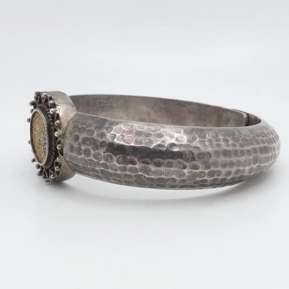 STERLING SILVER SUN HAMMERED HINGED CUFF BRACELET 7" WRIST (1 of 2)