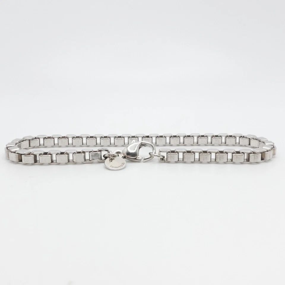TIFFANY & CO. STERLING SILVER 4MM VENETIAN LINK CHAIN MEDIUM BRACELET 7.5" LONG (1 of 2)
