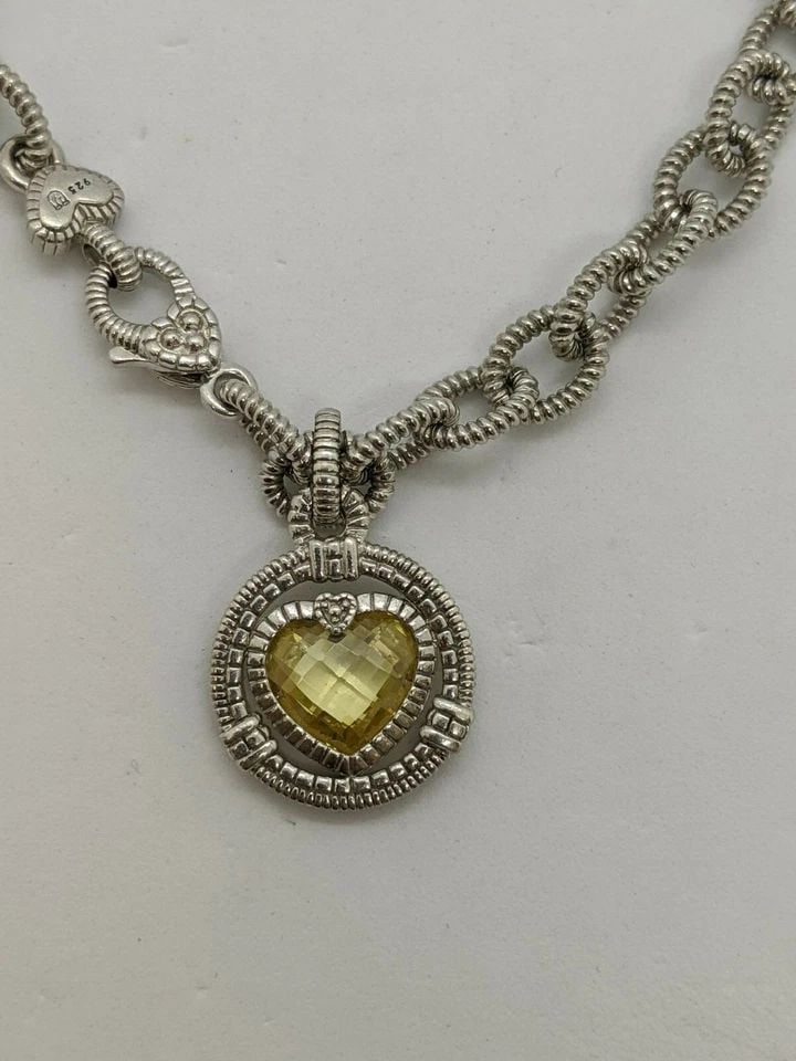 JUDITH RIPKA STERLING SILVER CANARY HEART DANGLE CHARM CHAIN BRACELET 7.25" LONG (1 of 1)