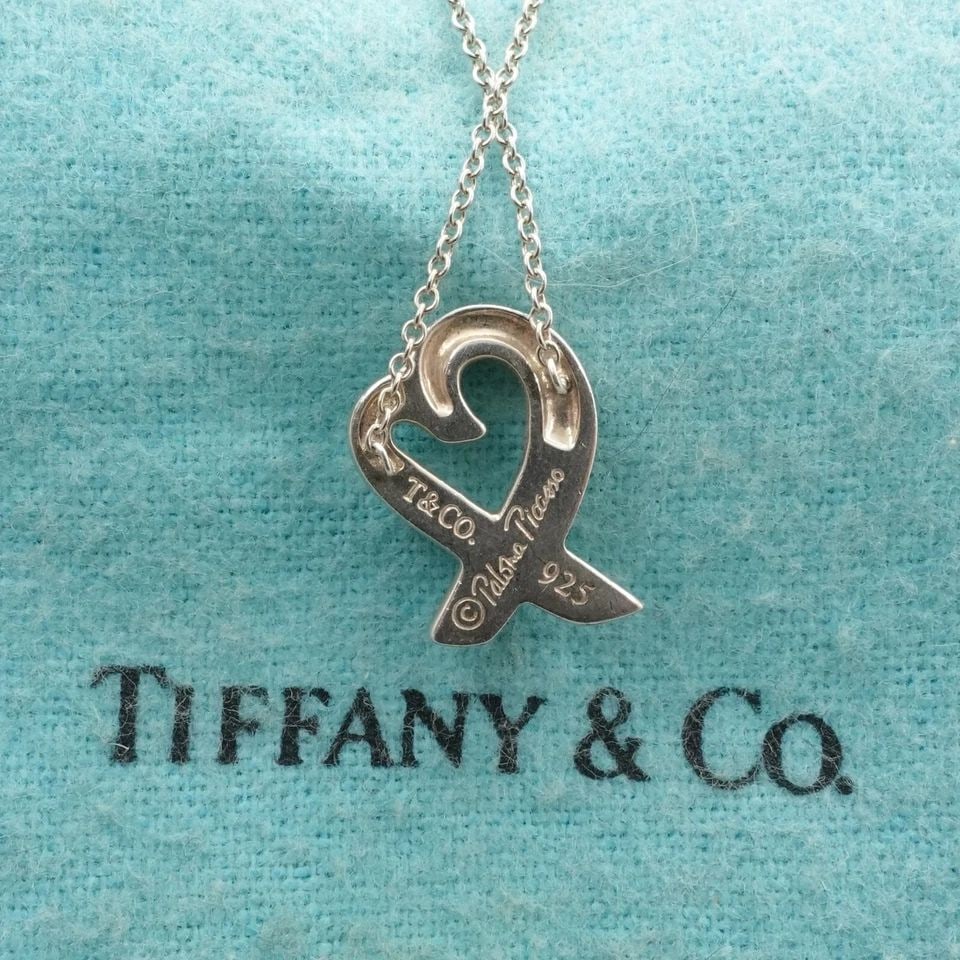 TIFFANY & CO. STERLING SILVER PICASSO LOVING HEART PENDANT NECKLACE 16" POUCH (1 of 2)