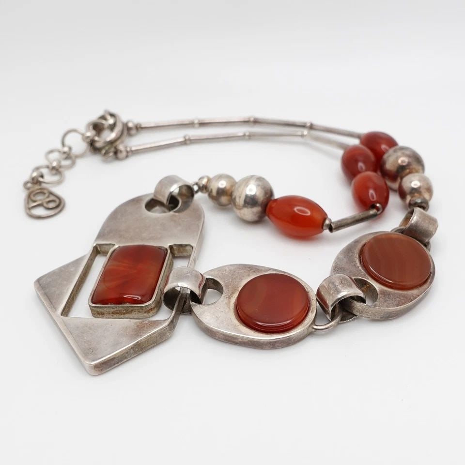OP SILVER 950 CARNELIAN GEMSTONE PENDANT CHUNKY CHAIN NECKLACE - 18" (1 of 1)