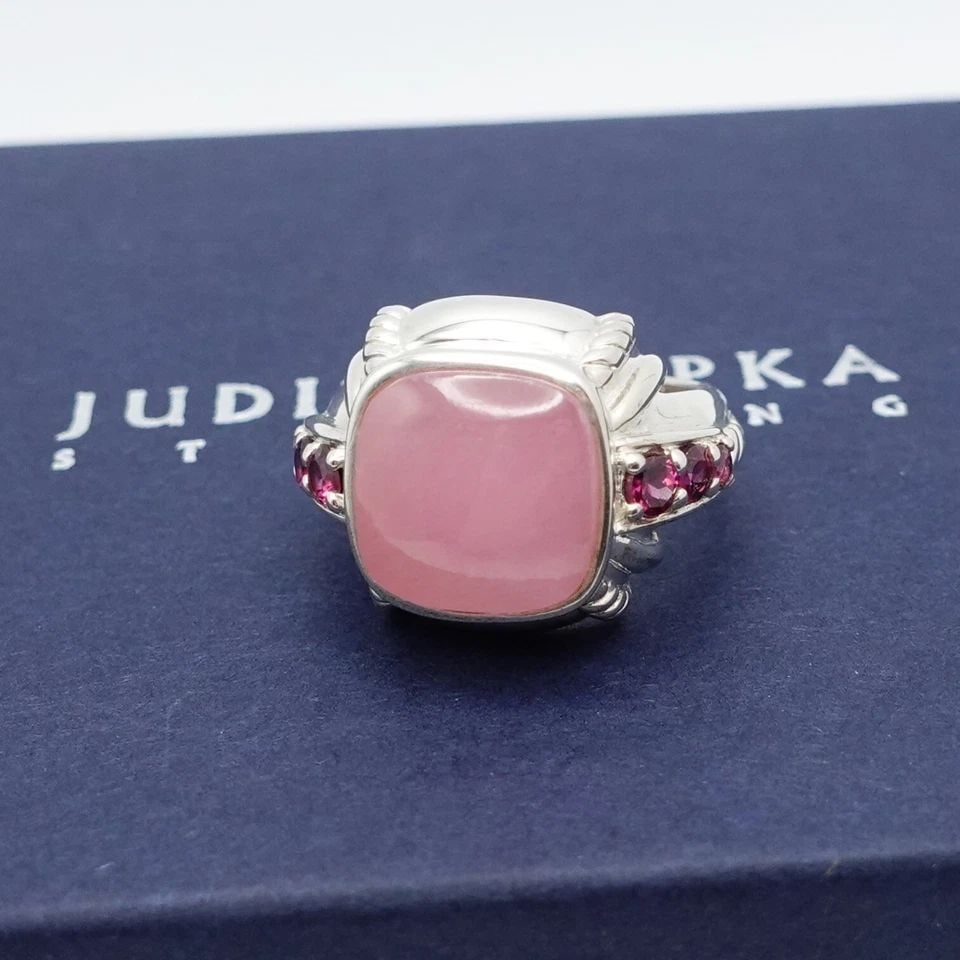 JUDITH RIPKA STERLING SILVER PINK JADE RHODOLITE CABOCHON RING - SIZE 8.25 BOX (1 of 1)