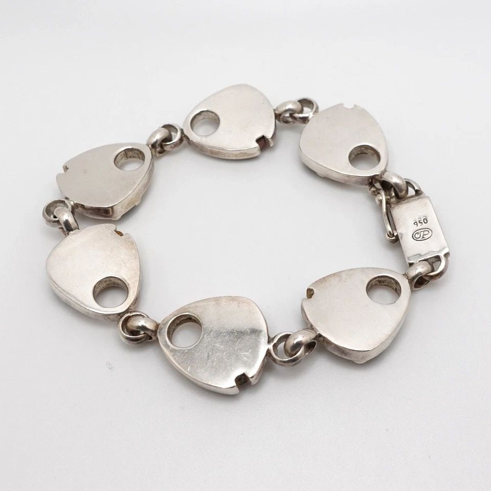 OP SILVER 950 MULTI GEMSTONE ASYMMETRICAL CHAIN LINK BRACELET - 8.5" LONG (1 of 1)