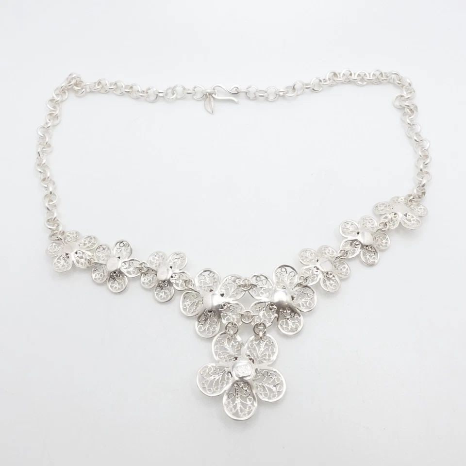 RIDER SILVER 950 FILIGREE FLOWER ROLO CHAIN LINK NECKLACE 18" (1 of 2)