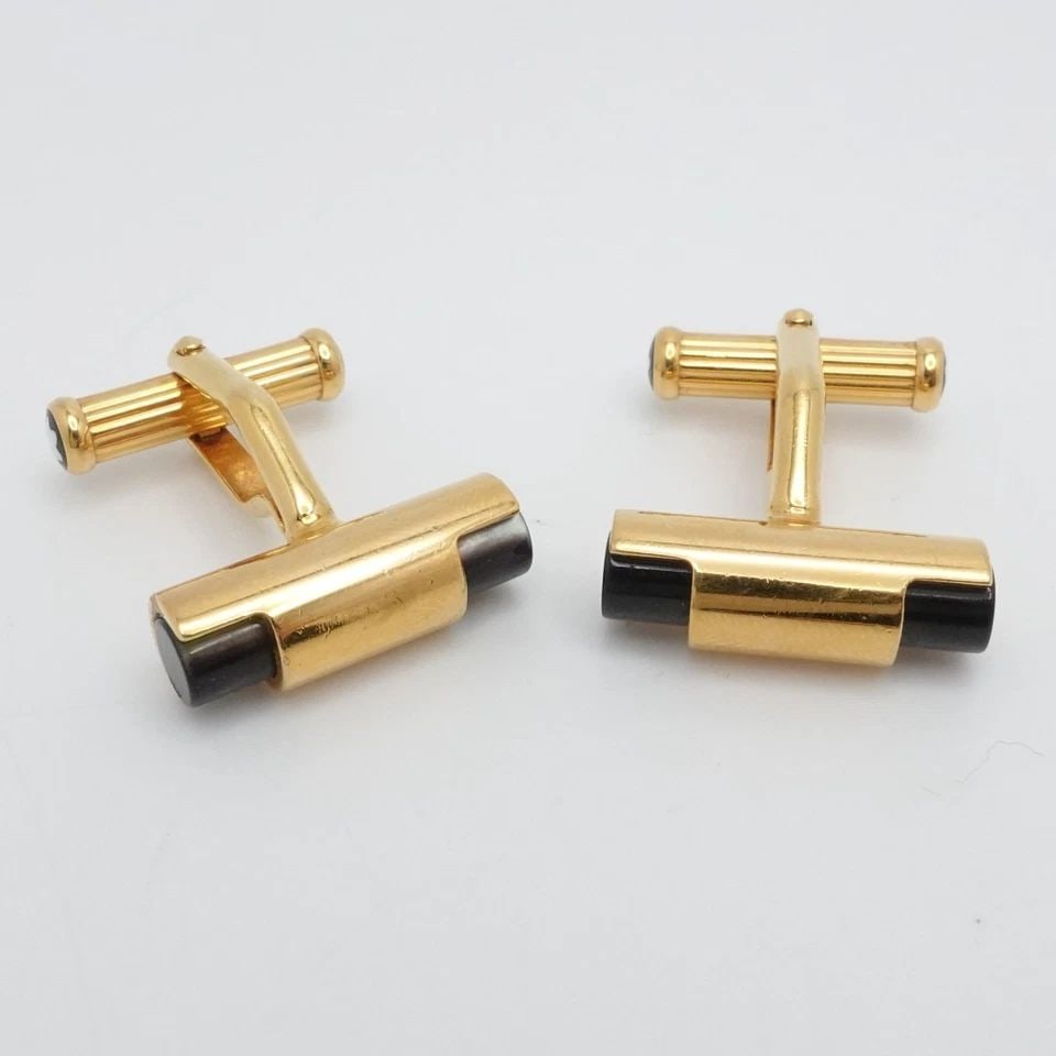 MONTBLANC YELLOW GOLD PLATED BLACK BAR GERMANY CUFFLINKS (1 of 1)
