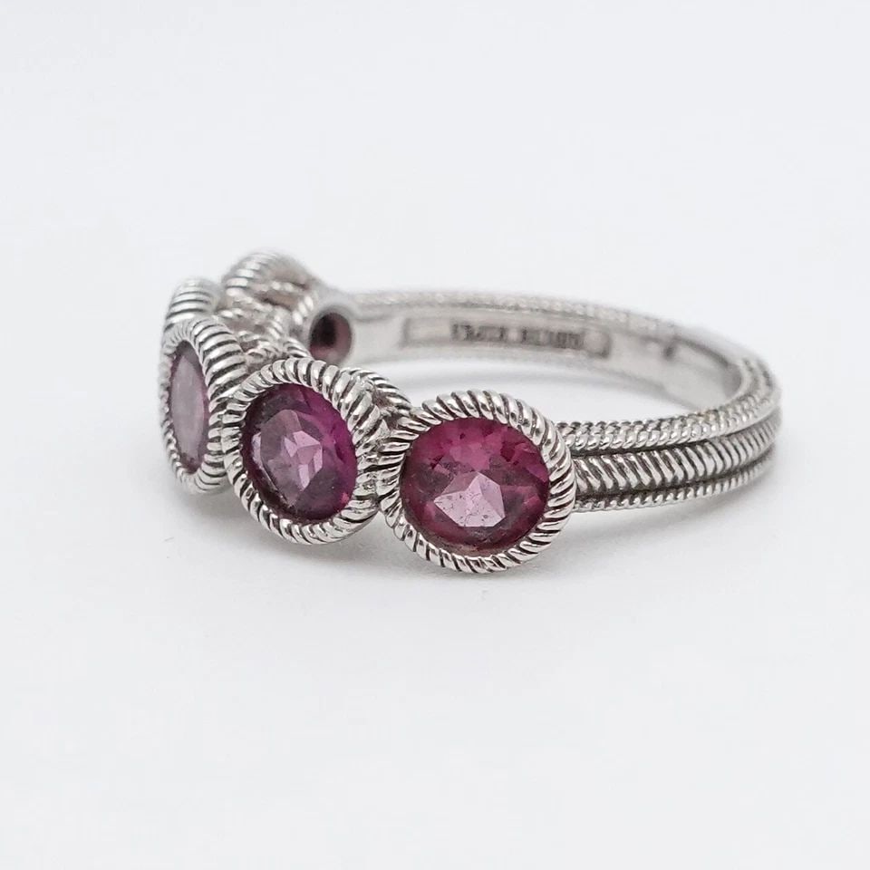 JUDITH RIPKA STERLING SILVER RHODOLITE BAND RING - SIZE 7.25 (1 of 2)