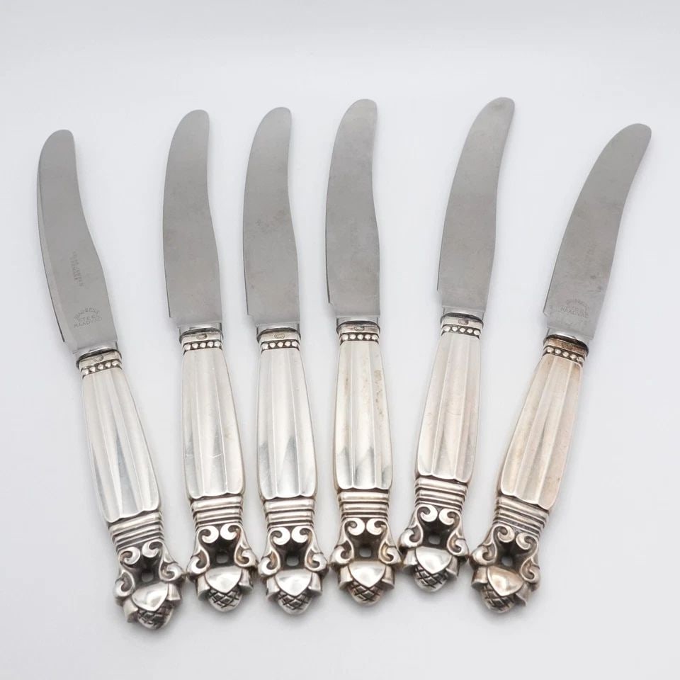GEORG JENSEN STERLING SILVER HANDLE STAINLESS STEEL ACORN FRUIT KNIFE 6.5" (1 of 1)