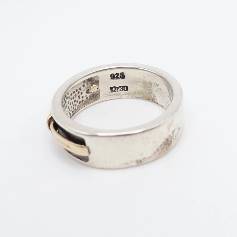 STERLING SILVER 14K YELLOW GOLD 7MM KNOT BAND RING - SIZE 7.25: STERLING SILVER 14K YELLOW GOLD 7MM KNOT BAND RING - SIZE 7.25 Sterling Silver 925 14K Yellow Gold Love Knot Band Ring Size - 7.25 Band Width - 7mm Total Weight - 6.5 Grams