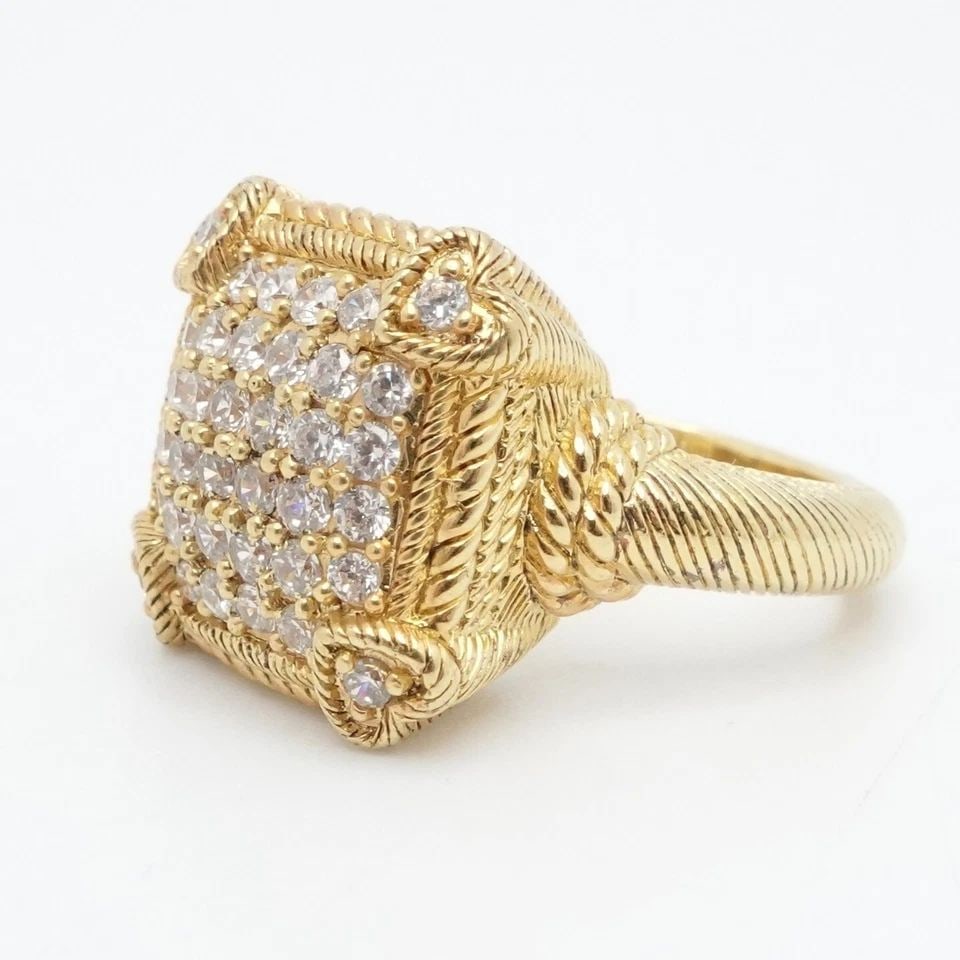 JUDITH RIPKA YELLOW GOLD PLATED STERLING PAVE CLEAR CUBIC ZIRCONIA RING SZ 6.25 (1 of 2)