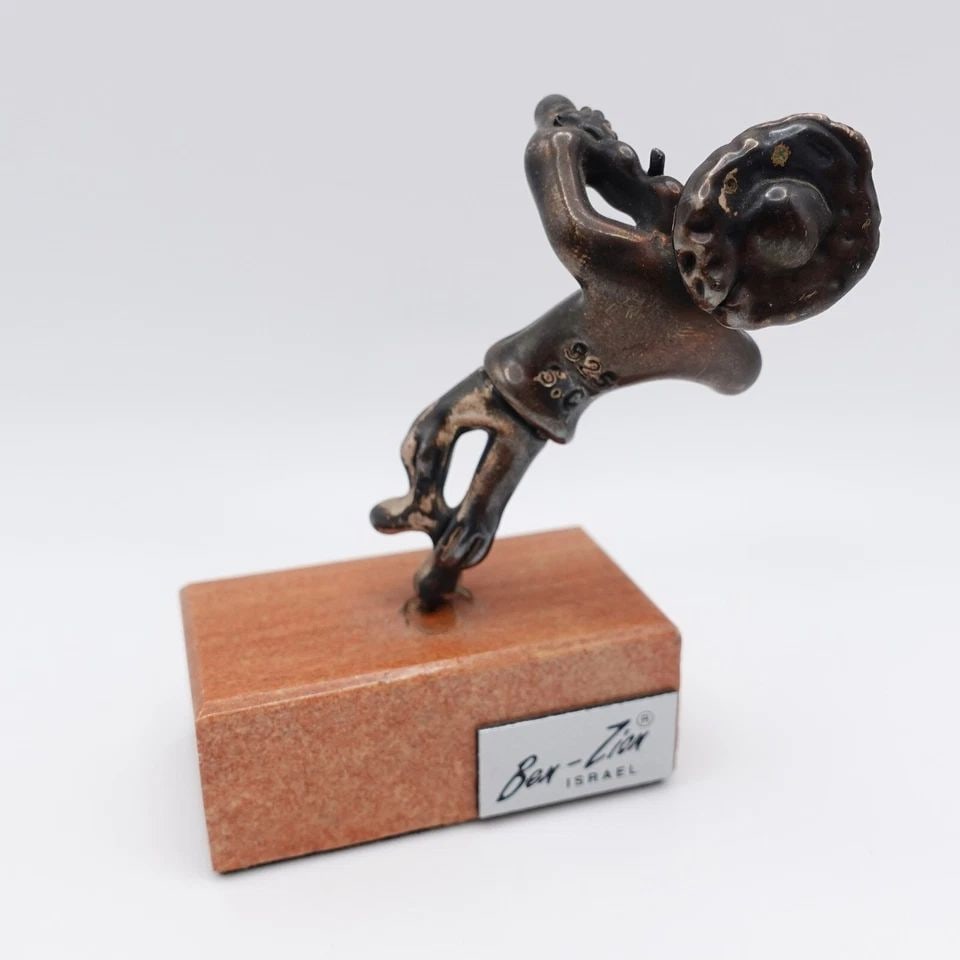 BEN ZION ISRAEL STERLING SILVER MAN PLAYING FIDDLER FIGURINE W. MARBLE BASE - 3" (1 of 2)