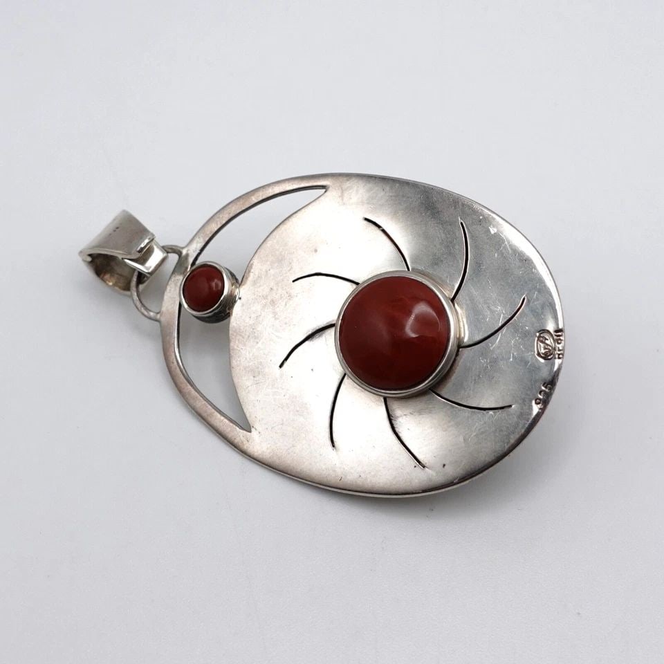 STERLING SILVER 925 PERU MULTI GEMSTONE INLAY ROUND SPIRAL PENDANT - 2.75" (1 of 2)