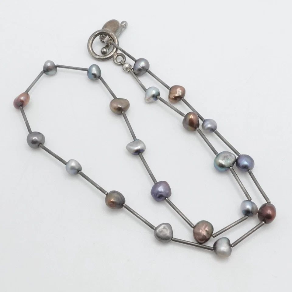 MARIE DEMASI STERLING SILVER TAHITIAN PEARL BEADED TOGGLE CORD NECKLACE 16.5" (1 of 1)