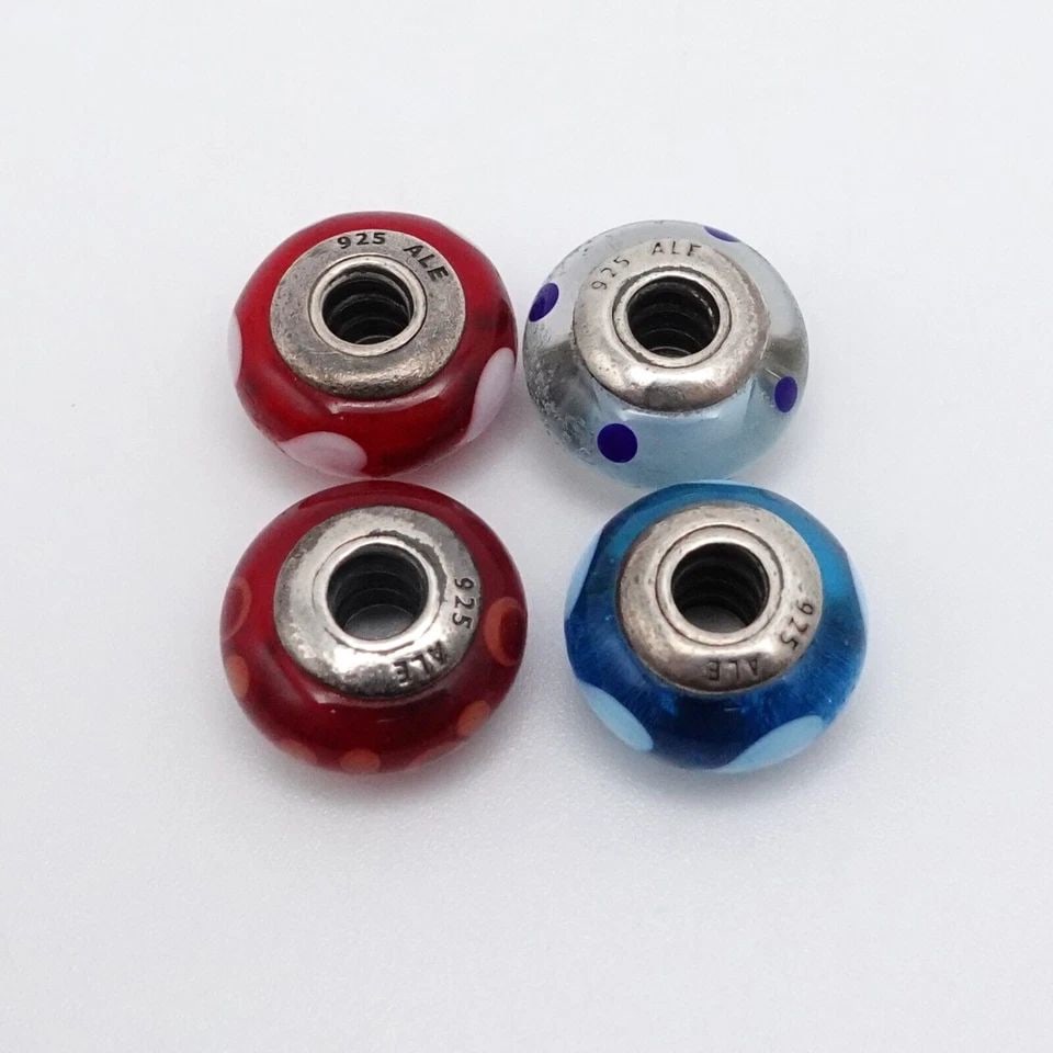 AUTHENTIC PANDORA STERLING SILVER 4 RED & BLUE MURANO GLASS CHARMS (1 of 2)