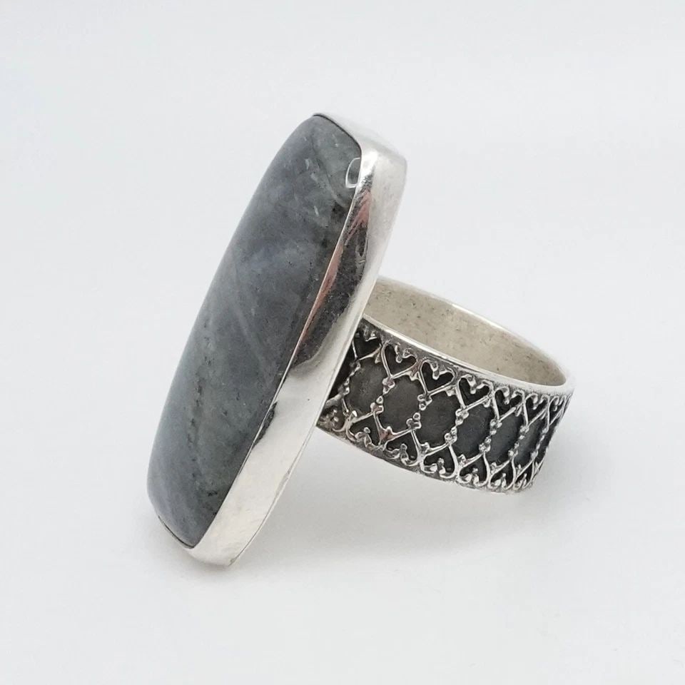 JAY KING DTR STERLING SILVER LABRADORITE GEMSTONE HEART BAND RING - SIZE 10 (1 of 2)