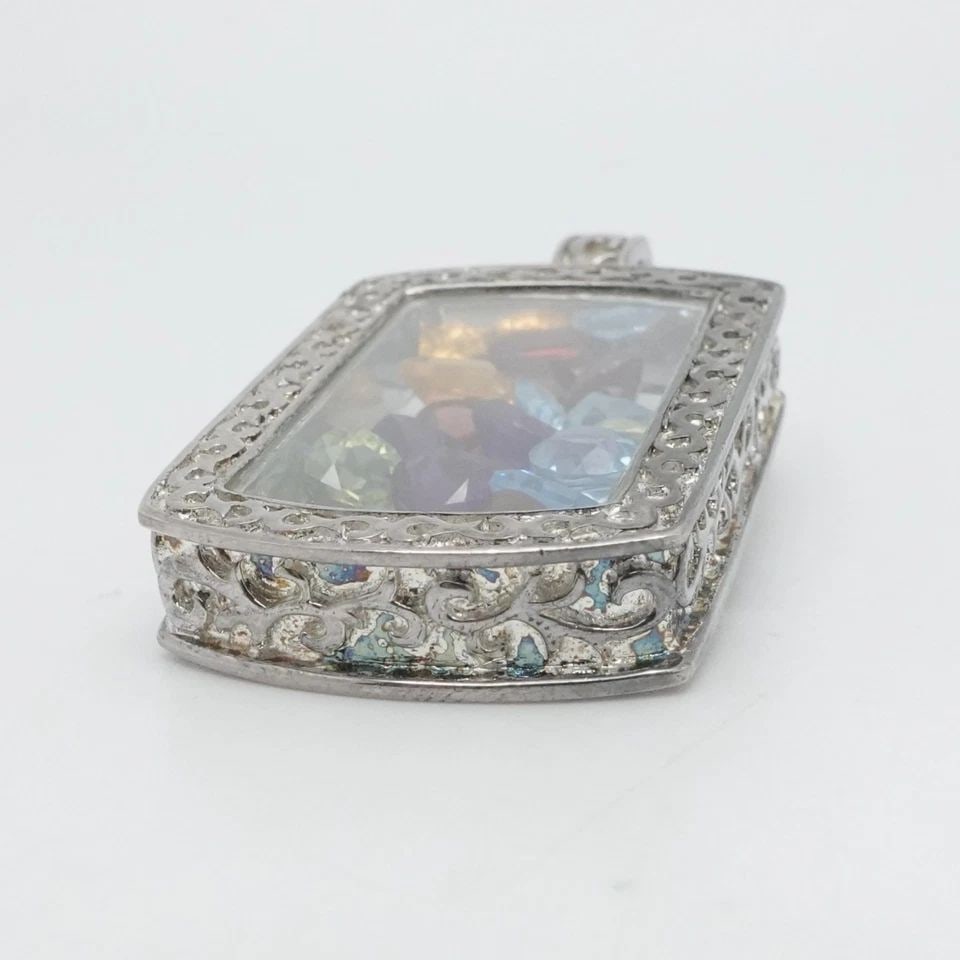 STERLING SILVER MULTI GEMSTONE GLASS PENDANT 1.75" (1 of 1)