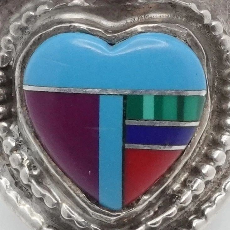 TAXCO STERLING SILVER MEXICO MULTI GEMSTONE HEART INLAY BAND RING SIZE 8.5 (1 of 2)
