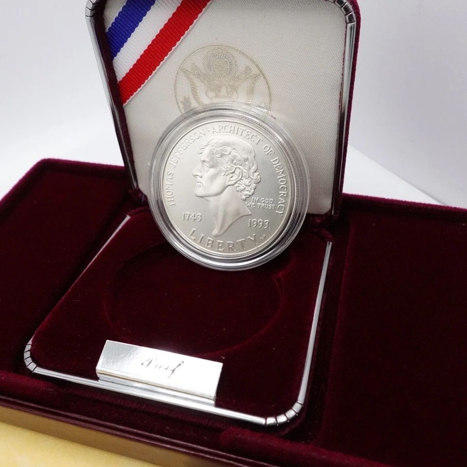1993 U.S MINT THOMAS JEFFERSON 250TH ANNIVERSARY SILVER PROOF DOLLAR OGP COA #18 (1 of 2)