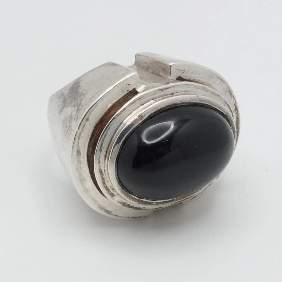 STERLING SILVER BLACK ONYX CABOCHON DOME COCKTAIL RING SIZE 4.75 (1 of 2)