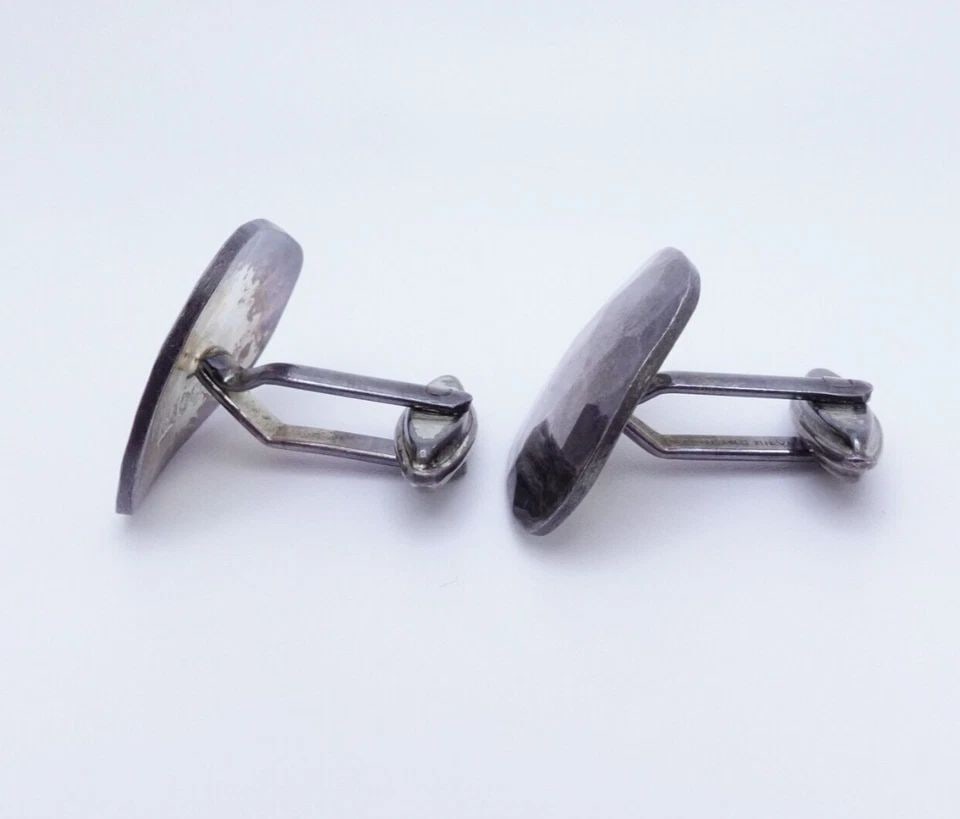 AJ SHEFFIELD 1973 STERLING SILVER VINTAGE FREEFORM HAMMER STYLE CUFFLINKS (1 of 2)