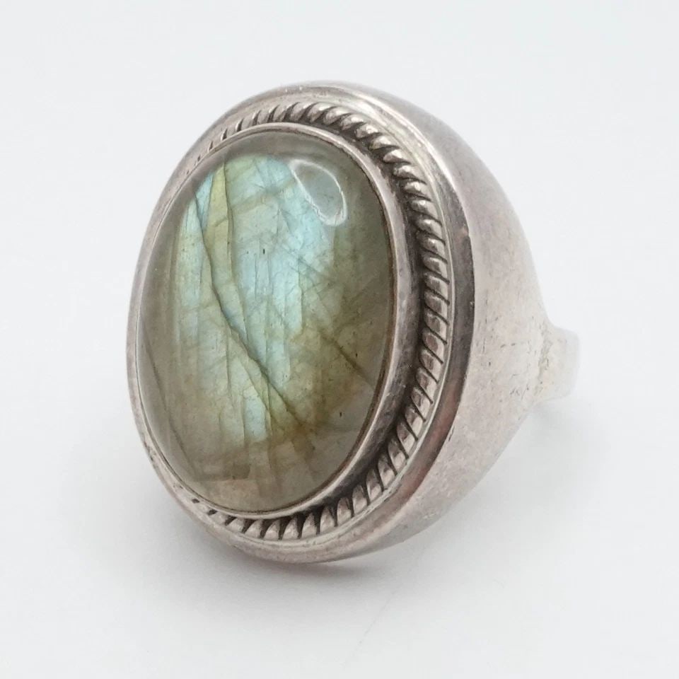 STERLING SILVER CABOCHON LABRADORITE GEMSTONE DOME RING SIZE 9.25 (1 of 2)