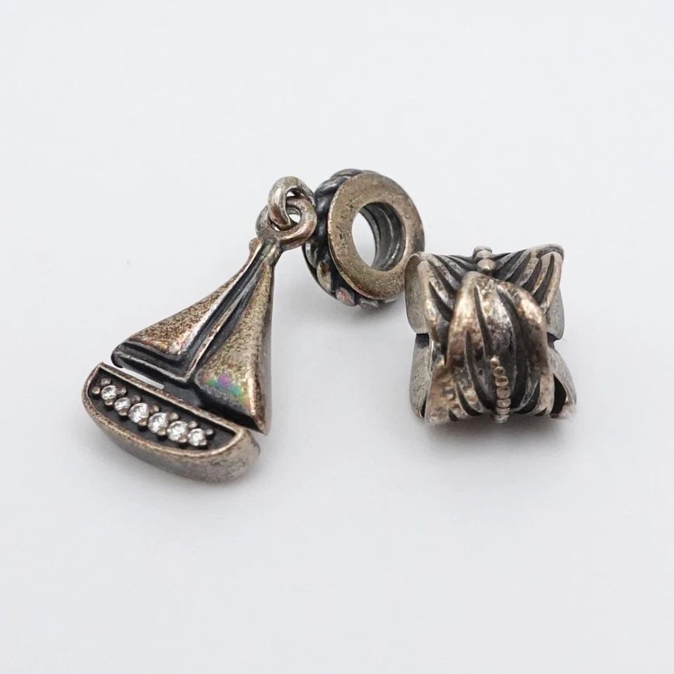 AUTHENTIC PANDORA STERLING SILVER SAIL AWAY BOAT CLEAR CZ & FEATHER CHARMS (1 of 2)