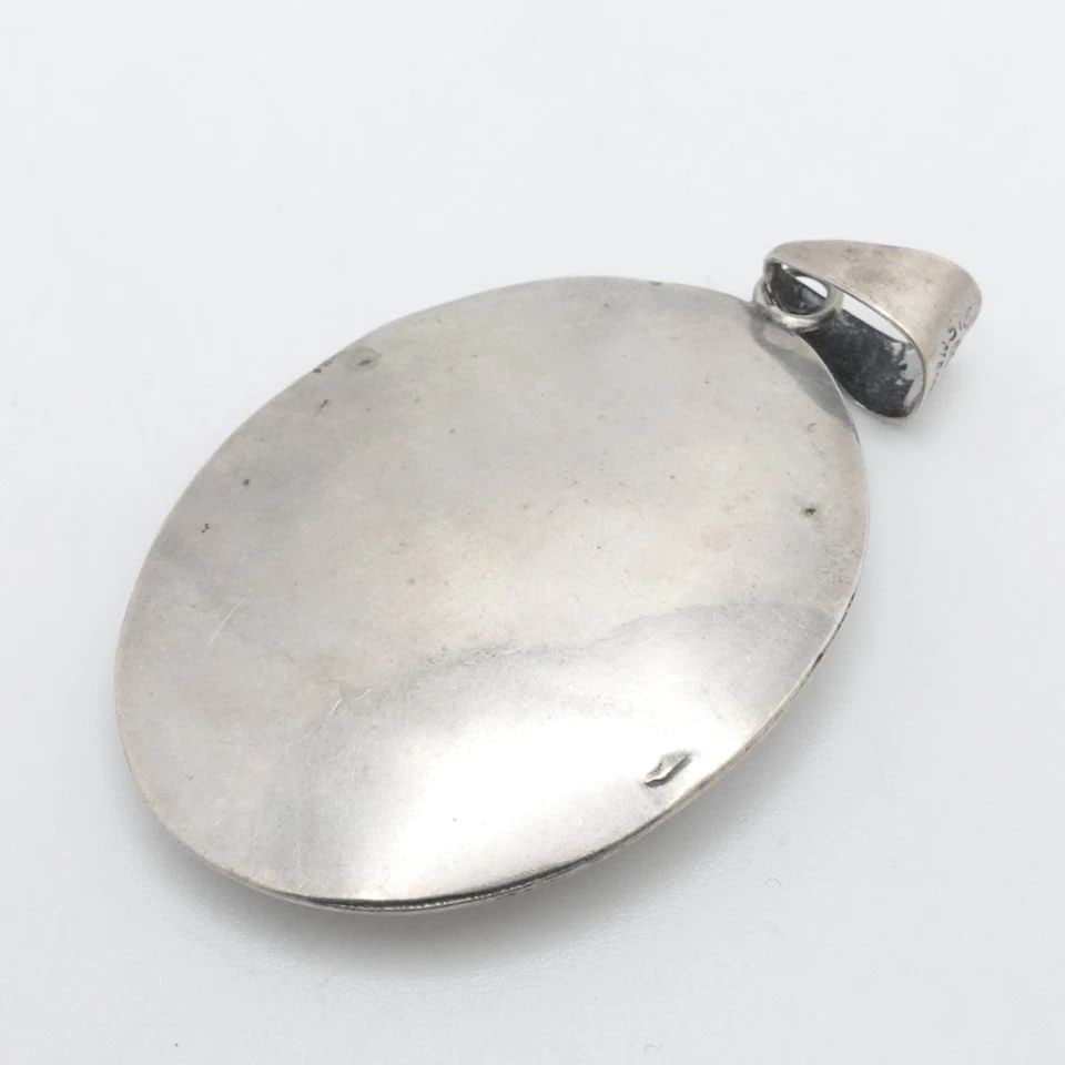 TAXCO CAC STERLING SILVER MEXICO GREEN AGATE PUFFED OVAL PENDANT 2.25" (1 of 2)