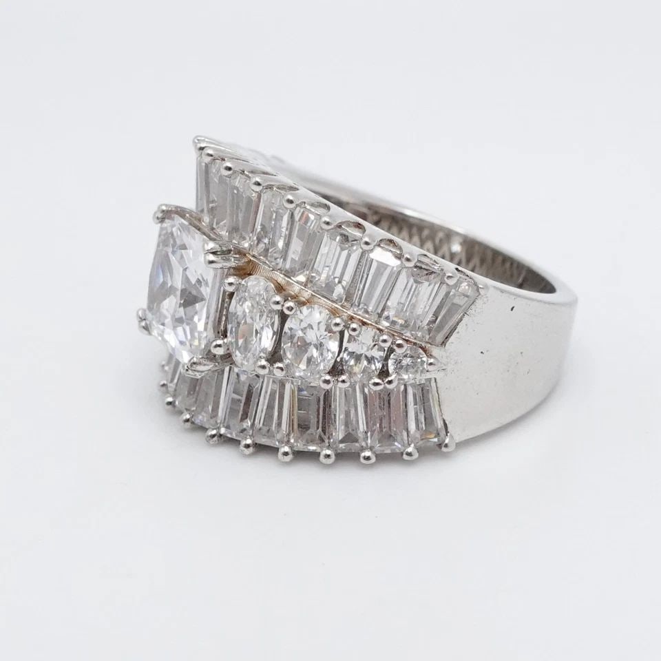 FZN STERLING SILVER PRINCESS CUT CLEAR CZ CUBIC ZIRCONIA WIDE RING SIZE 7.25 (1 of 2)