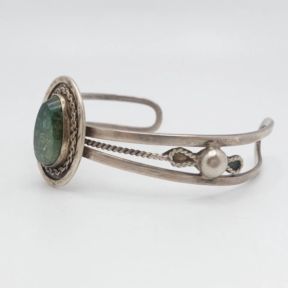 STERLING SILVER GREEN CHRYSOCOLLA CUFF BRACELET 6.5" WRIST (1 of 1)