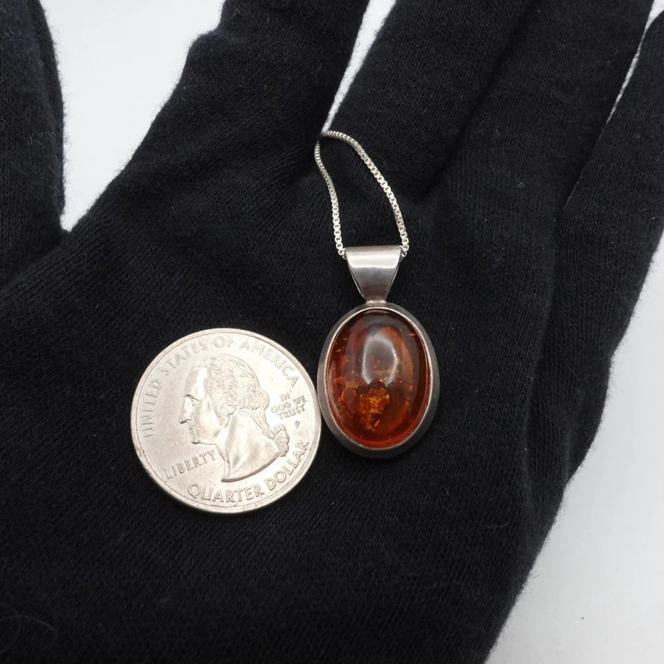 STERLING SILVER OVAL AMBER BOX CHAIN NECKLACE 17.75" (1 of 2)
