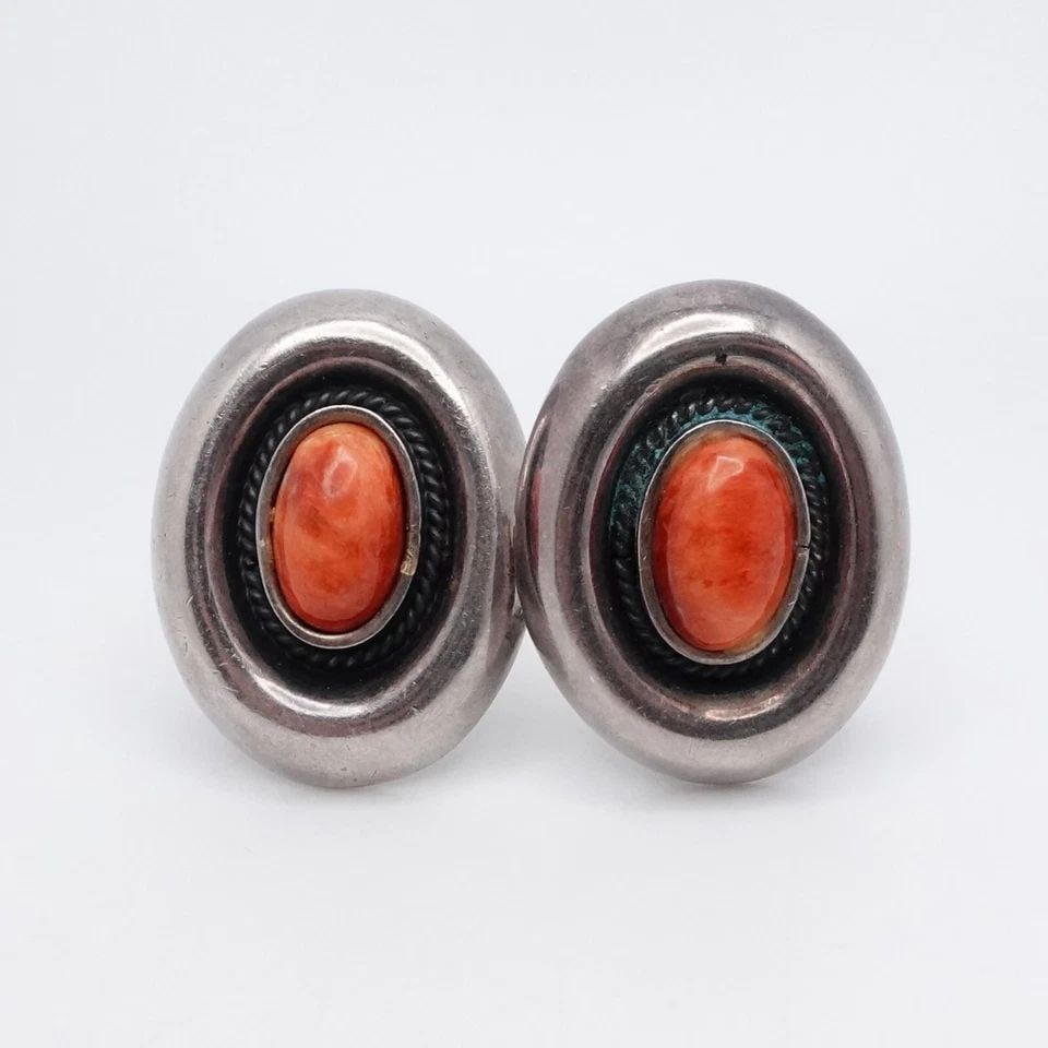 OP SILVER 950 ORANGE GEMSTONE OVAL CLIP ON EARRINGS 1" (1 of 1)