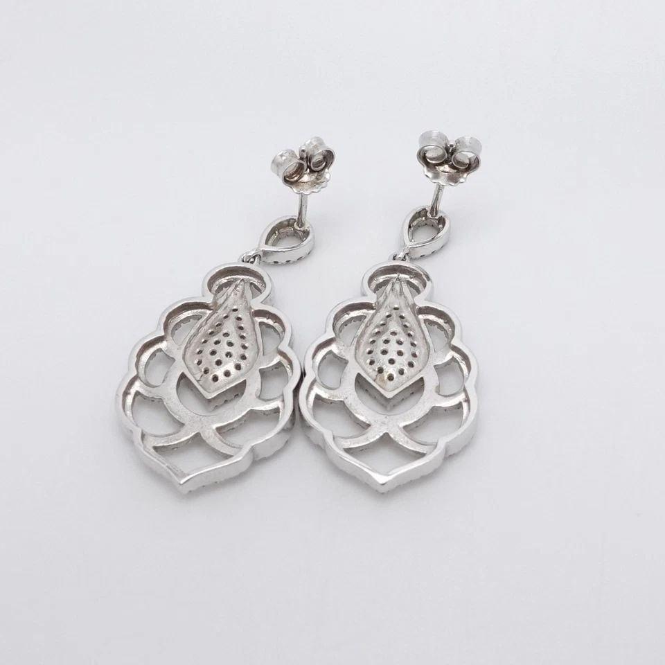 STERLING SILVER PAVE CLEAR CZ CUBIC ZIRCONIA DANGLE EARRINGS 1.5" (1 of 1)