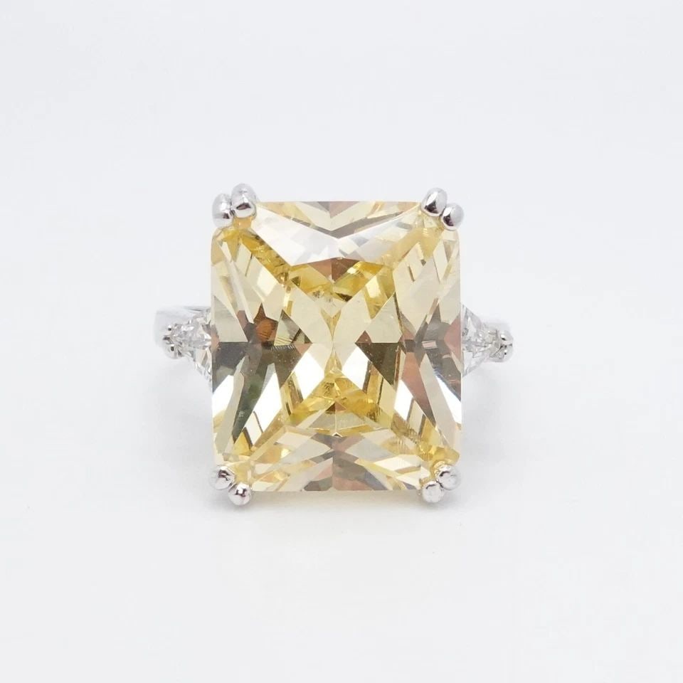 FAS STERLING SILVER YELLOW CZ CUBIC ZIRCONIA COCKTAIL RING SIZE 7.25 (1 of 1)